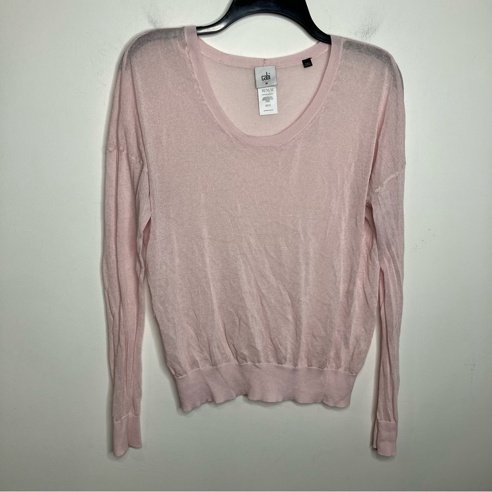 Cabi pink semi sheer long sleeve top‎ sweater crewneck women's size medium